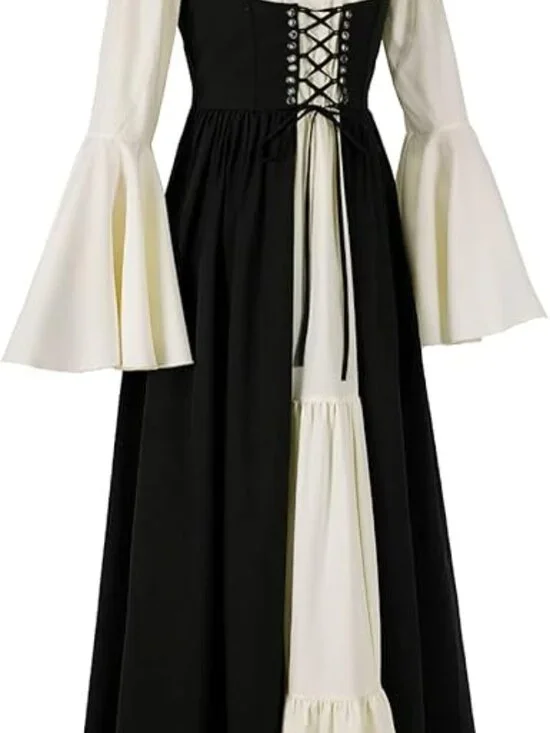 lifpoivake Women's Medieval Renaissance Retro Dress Casual Off Shoulder Flare - Picture 3 of 7